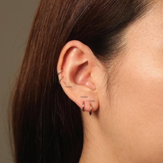 8mm 14K Gold Hoop Earrings 14K Solid Gold Tiny Hoop Earrings