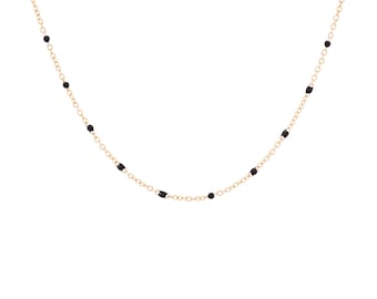 14K Solid Gold Resin Bead Chain Anklet, 14K Yellow Gold Colorful Enamel Beaded Chain Anklet, Rolo Link Chain Gold Anklet