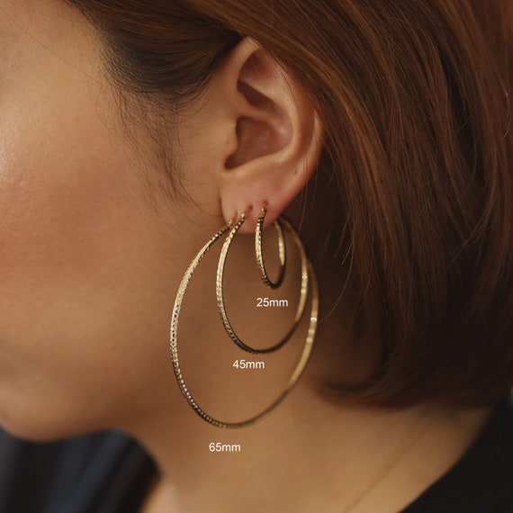 Orecchini A Cerchio Donna Oro 14k Con Diamante - Cerchi Huggie Lucidi 15mm E 25mm - Gioielli Regalo