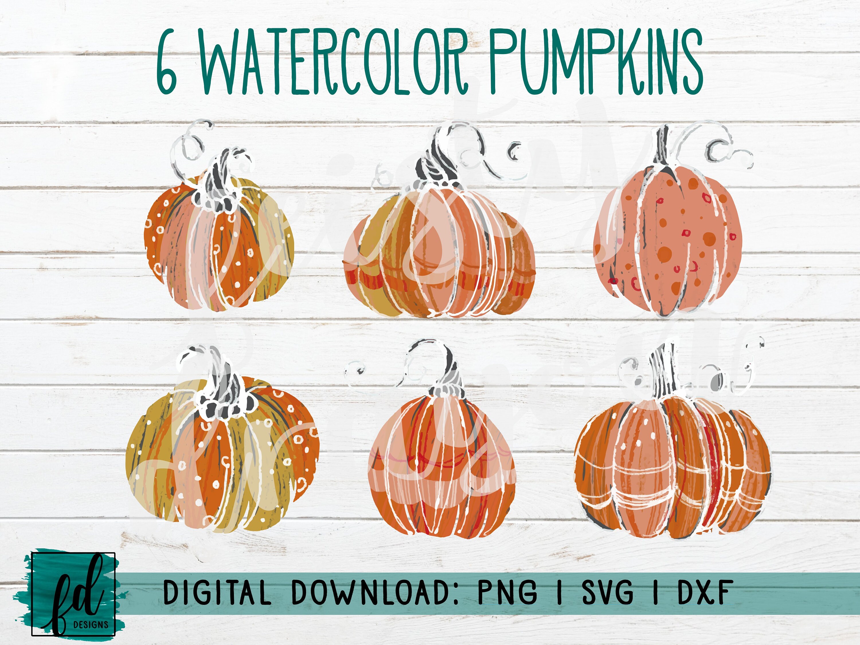 Download Watercolor Pumpkin Set Of 6 Fall Autumn Spice Png Etsy