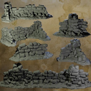 Ruined Rock Walls - 6 Pcs / Fantasy / DnD / D&D /  Pathfinder /  4D20Designs