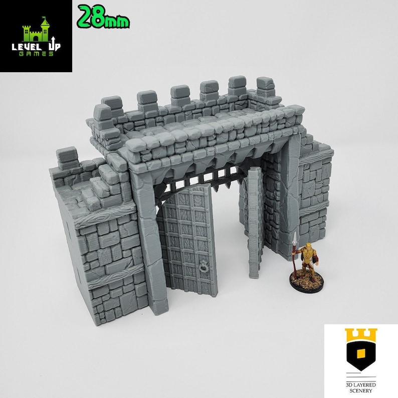 Build Your Own Castle Walls / Fantasy / DnD / D&D / Pathfinder / Terrain / 3D Layered Scenery Gate