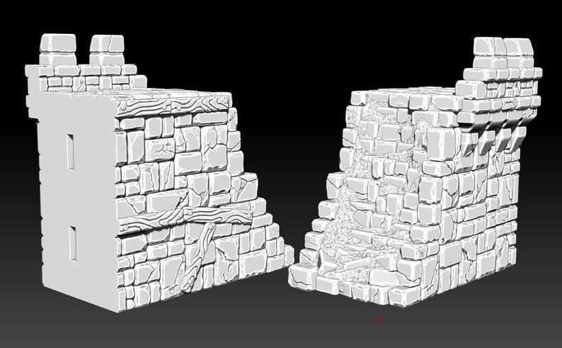 Build Your Own Castle Walls / Fantasy / DnD / D&D / Pathfinder / Terrain / 3D Layered Scenery Ruined End