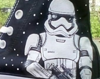 Star Wars Stormtrooper Fan Art Hand Painted Canvas High Top Walking Sneakers M+W Sizes