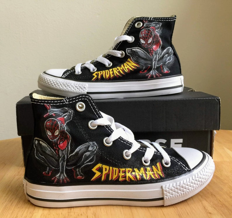 Spider-man Miles Morales Fan Art Hand Painted Converse All | Etsy