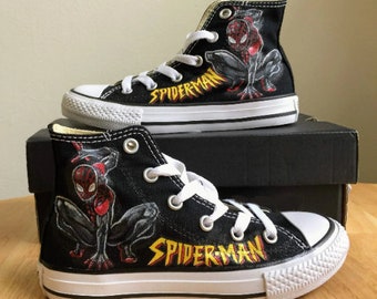 Spider-Man Miles Morales Fan Art Hand Painted Canvas High Top Walking Sneakers M+W Sizes