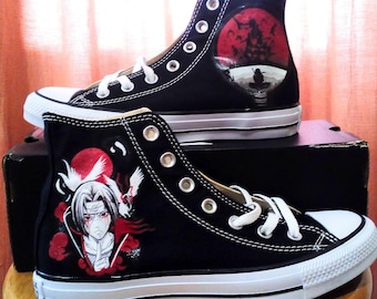 Zapatillas altas para caminar de lona pintadas con el dibujo de Naruto Itachi Uchiha, tallas M+W