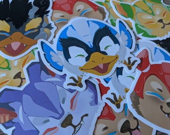 Mega Man - Full Set of 5 Animal Friends Vinyl Stickers ; 7cm x 7cm (Rush, Tango, Beat, Treble, & Reggae)