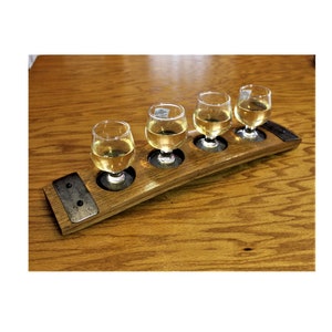 Whiskey Flight Tray For Four 3.5oz Whiskey Shot Glasses – Made From A Reclaimed Bourbon / Whiskey Barrel