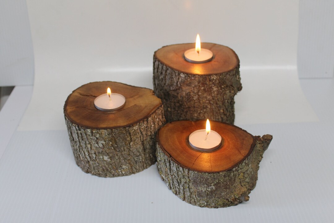 3 Tree Branch Candles Tree Log Candle Holder Rustic Wedding Etsy