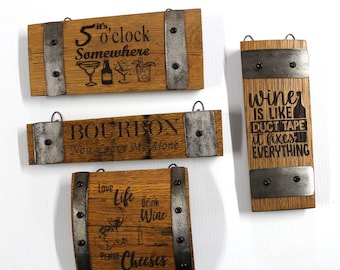 Oak Whiskey Barrel Stave Novelty Signs with Metal Band Accent, Wine is Like Duct Tape