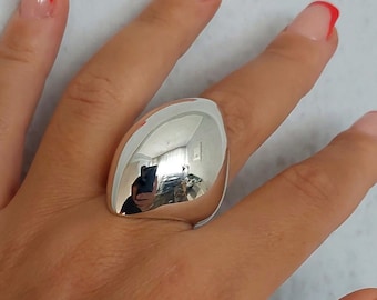 Long Silver Dome Ring, Full Finger Ring, Huge Bubble Ring, Solid Silver, Chunky Silver Ring, Cocktail Ring, Statement Ring, Extra Wide Ring