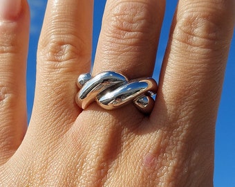 Twisted Dome Ring, Croissant Dome Ring, Statement Ring, Chunky Ring, Silver Twist Ring, Dome Ring, Wide Band Ring, Bold Dome Ring