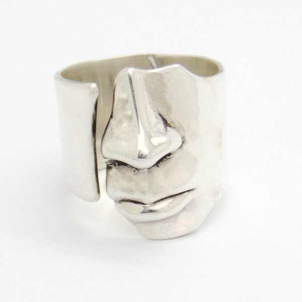 Bague visage, bague tendance, argent sterling, bague unisexe, bagues uniques, bague pour homme, bague femme, bijoux pour le visage, bague statue, bijoux sculpture