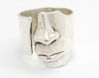 Face Ring, Statement Ring, Sterling Silver, Unisex Ring, Unique Rings, Men's Ring, Women Ring, Face Jewelry, Statue Ring, Sculpture Jewelry