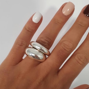 Set of Statement Dome Rings • Sterling Silver Chunky Geometric Design • Modern Stacking Jewelry