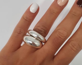 Satz von Statement-Ringen, modernes Design Kuppelring, Kuppelring, Chunky Silberring, Statement-Ring, Kuppelring, Chunky Dome Ring, Sterling Silber