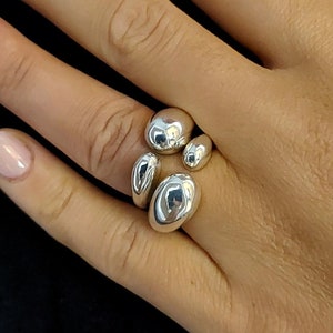 Conjunto de anillos de plata asimétricos • Joyas apilables de plata esterlina • Diseño geométrico grueso