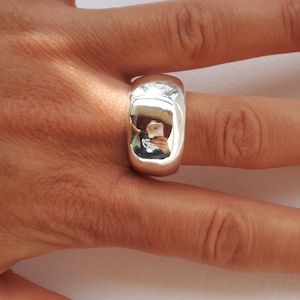 Chunky Wide Band Ring in Solid Sterling Silver • Geometric Bold Jewelry • Unique Statement Design