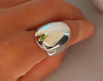 Wide Oval Sterling Silver Ring • Handmade Statement Minimalist Band • Gift for Her