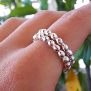 Silver Bead Ring, Ball Ring, Stacking Beaded Ring, Sterling Silver, Wedding Ring, Anniversary Ring, Designer Bead Ring, Midi Ring