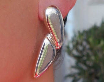 Asymmetrical Earrings, Silver Drop Earrings, Reflection Earrings, Geometric Earrings, Statement Earrings, Unique Earrings, Sterling Silver