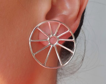 Circle Hoops Earrings, Umbrella Earrings. Statement Earrings, Geometric Earrings, Hoop Stud earrings, Circle Stud Earrings, Sterling Silver