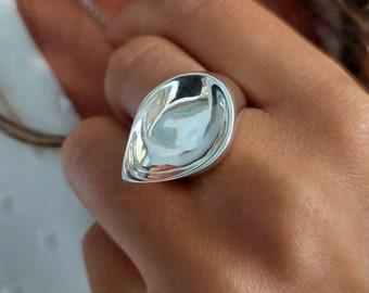 Chunky Statement Ring, Handmade  Sterling Silver Jewelry, Geometric Asymmetrical Design