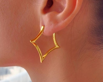 Star Hoop Earrings, Geometric Earrings, Gold Star Earrings, Silver Star Earrings, Star Shaped Earrings, Statement Earrings, Gift for Her