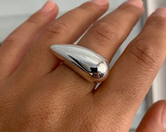 Chunky Statement Dome Ring in Sterling Silver • Modern Teardrop Jewelry • Geometric Unique Minimalist Band