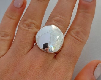 Large Circle Ring, Silver Disc Ring, Cocktail Ring, Geometric Ring, Circle Statement Ring, Big Round Ring, Unisex Ring, Large Disc Ring