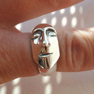 Moon Ring, Face Ring, Statement Ring, Sterling Silver, Nirvana Jewelry, Boho Ring, Ring for Women, Silver Band Ring, Minimalist Ring