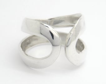 Sterling Silver Double Layer Statement Ring, Modern Geometric Jewelry