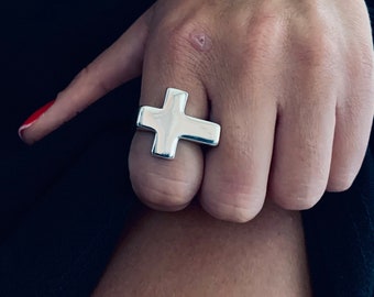 Sterling Silver Sideways Cross Ring • Handmade Statement Band • Religious Jewelry • Gift for Her