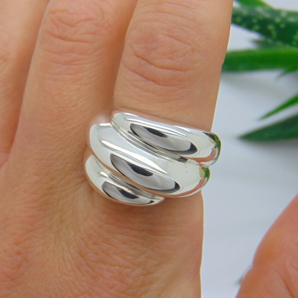 Triple Dome Ring, Sterling Silver, Chunky Dome Ring, Band Ring, Statement Ring, Stacking Rings, Wide Ring, Ring for Women, Wide Dome Ring
