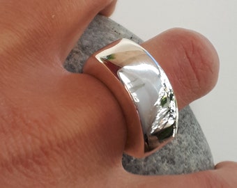 Sterling Silver Chunky Statement Dome Ring • Modern Wide Minimalist Band Jewelry