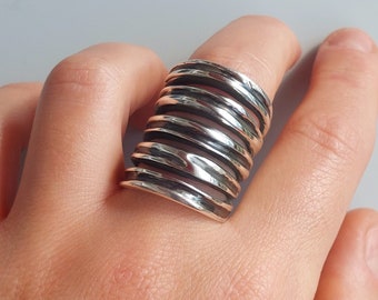 Statement Wrap Ring, Wide Band Ring, Silver Chunky Ring, Long Large Ring, Solid Sterling Silver, Chunky Wide Band, Stacking Band Ring