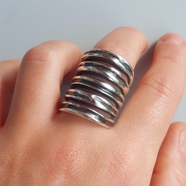 Statement Wrap Ring, Wide Band Ring, Silver Chunky Ring, Long Large Ring, Solid Sterling Silver, Chunky Wide Band, Stacking Band Ring