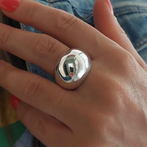 Sterlingzilveren statement koepelring • Grote, opvallende balring voor dames • Handgemaakte minimalistische sieraden