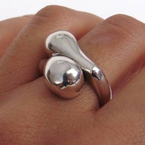 Double Teardrop Ring - Modern Minimalist Statement Jewelry, Handmade Sterling Silver Stacking Ring