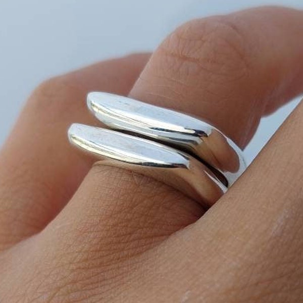 Quadratischer Silberring, Stapelring, Geometrischer Ring, Statement Ring, Set von zwei Ringen, Asymmetrischer Ring, Moderner Silberring, 18K vergoldet