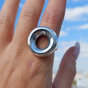 Sterling Silver Donut Ring, Chunky Circle Band, Modern Minimalist Statement Jewelry, Bold Round Design