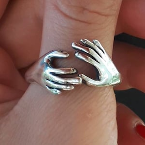 Bague main, Bague câlins, Bague tendance, Bague mains câlins, Argent sterling, Bague ouverte réglable, Bague pour femme, Bague unique