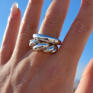 Dome Ring • Twisted & Smooth Bands • Sterling Silver Ring Set • Minimalist Stacking Rings • Statement Ring Set
