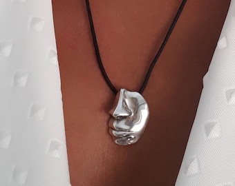 Face Pendant Necklace, Statue Pendant, Silver Face Necklace, Sterling Silver, Unisex Pendant, Face Jewelry, Men's Necklace, Women's Necklace