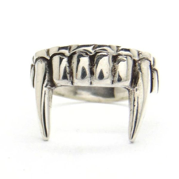 Bague vampire, bague Dracula, bague dents de vampire, bague dents en argent, bague loup, argent sterling, bague gothique, bague gothique pour homme, bague unique