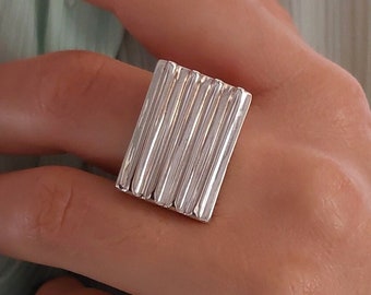 Square Top Ring, Geometric Ring, Asymmetrical Ring, Sterling Silver, Modern Ring Silver, Elegant Ring, Square Silver Ring, Unique Gifts