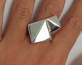 Asymmetric Ring, Oversized Ring, Geometric Ring, Solid Silver, Chunky Silver Ring, Unique Ring, Statement Ring, Silver Rhombus Ring