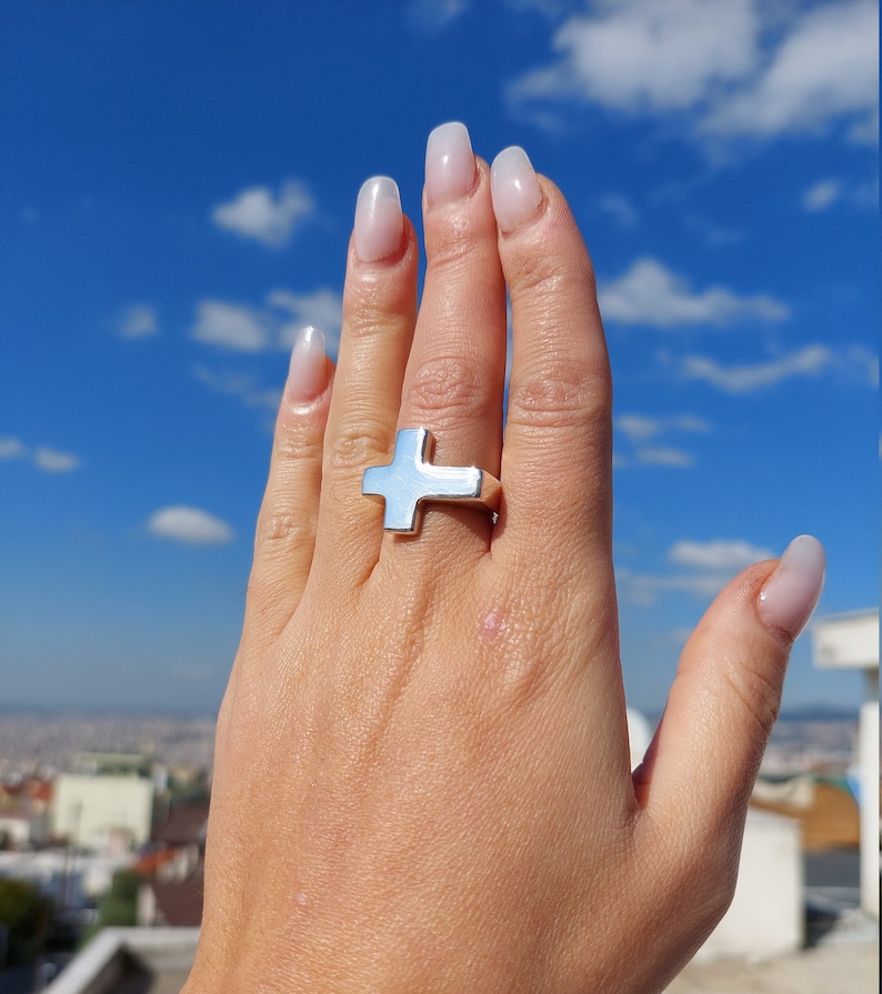 Sideways Cross Ring Large Cross Ring Minimalist Ring Solid Etsy