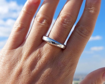 Chunky Minimalist Wedding Band Ring, Statement Dome Ring, Stacking Sterling Silver Bands